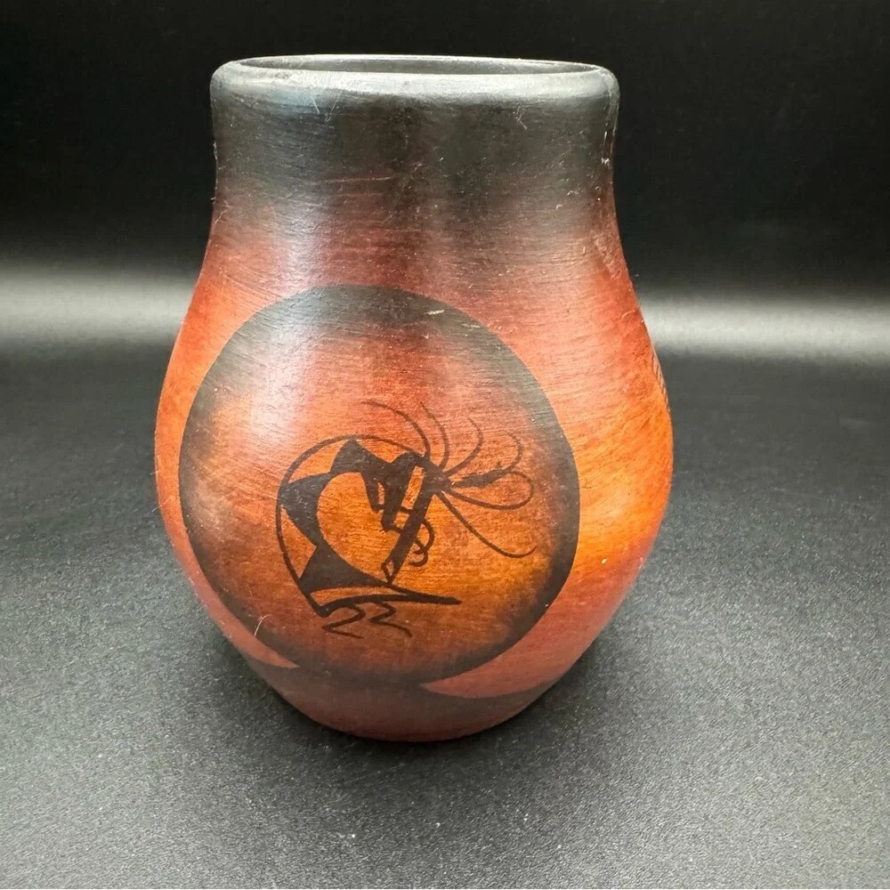 Authentic Mexican Pottery Vase Signed R Galvan Native American Tribal Art